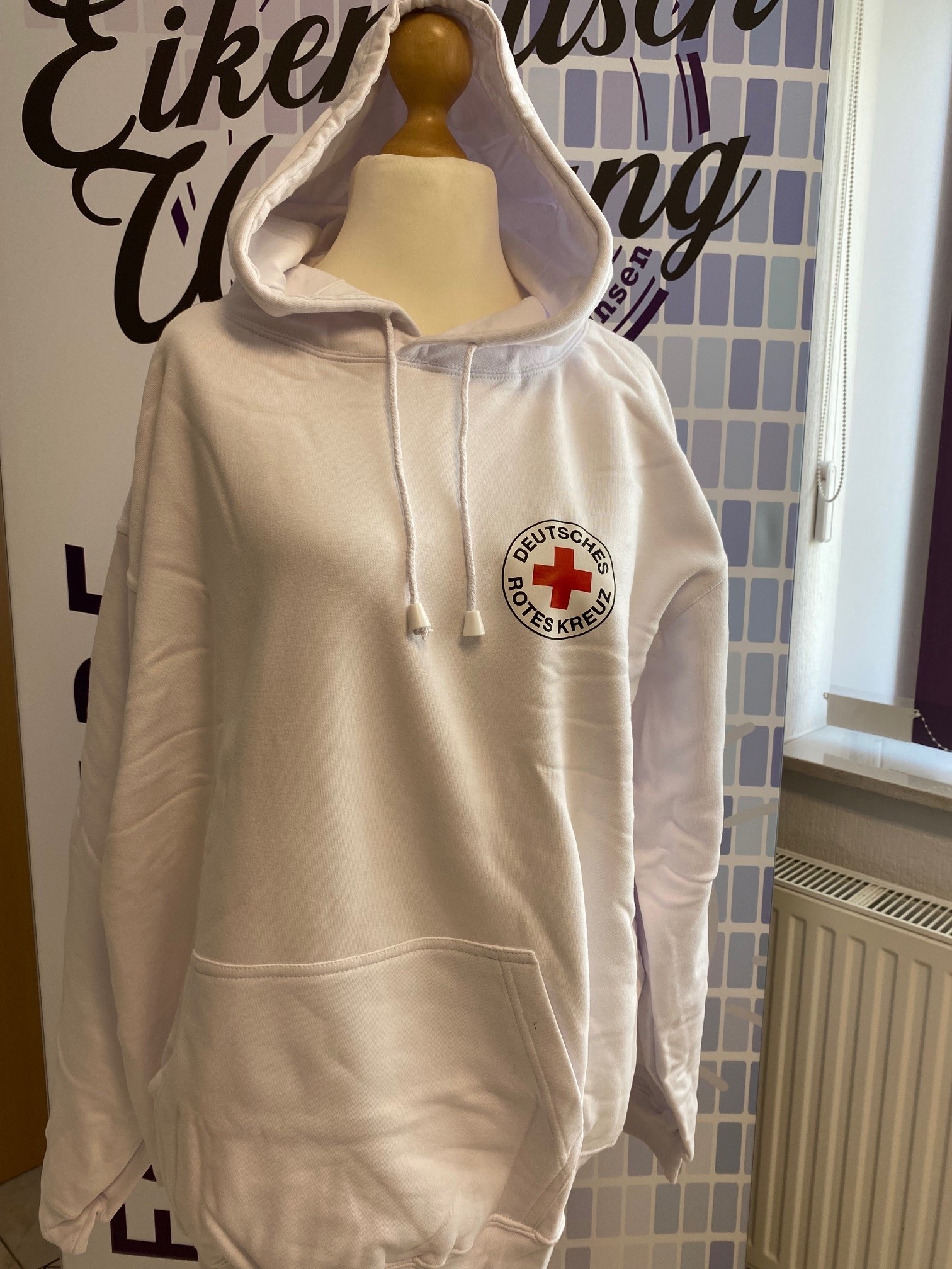 Unisex Kapuzensweatshirt mit Kängurutasche weiss Gr. XL